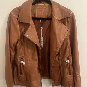 Max Studio faux leather jacket. Size large. Tan.